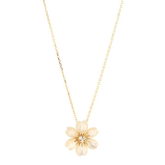 Van Cleef & Arpels Rose de Noel Pendant Necklace 18K Yellow Gold with Mother of Pearl and Diamonds Mini