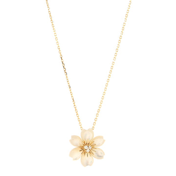 Van Cleef & Arpels Rose de Noel Pendant Necklace 18K Yellow Gold with Mother of Pearl and Diamonds Mini