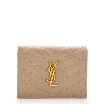Saint Laurent Classic Monogram Compact Wallet Matelasse Chevron Leather
