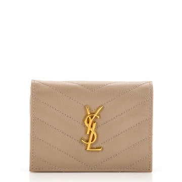 Saint Laurent Classic Monogram Compact Wallet Matelasse Chevron Leather