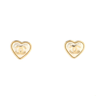 CC Heart Stud Earrings Metal and Faux Pearl