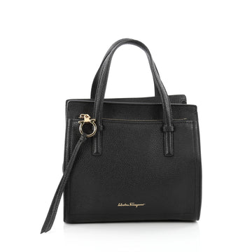 Salvatore Ferragamo Amy Convertible Tote Pebbled Leather Mini Black