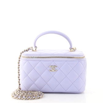Chanel Classic Top Handle Vanity Case with Chain Quilted Lambskin Small  Purple 1442611