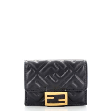 Fendi Trifold Wallet Zucca Embossed Leather Mini