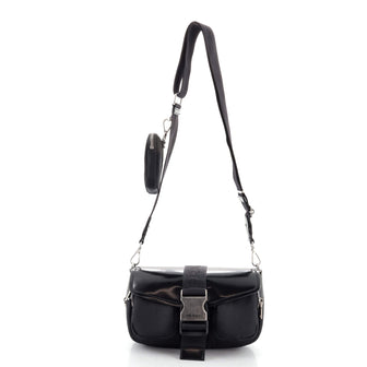 Prada Buckle Pocket Crossbody Bag Spazzolato Leather and Tessuto