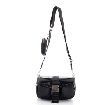 Prada Buckle Pocket Crossbody Bag Spazzolato Leather and Tessuto