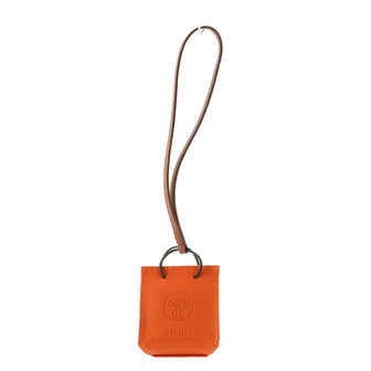 Hermes Orange Shopping Bag Charm Milo Lambskin and Swift