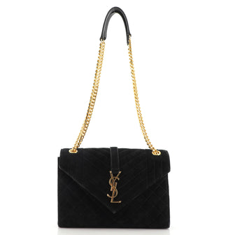 Saint Laurent Classic Monogram Envelope Satchel Quilted Suede Medium