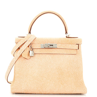 Hermes Kelly Handbag Orange Dalmatian Buffalo with Palladium Hardware 28