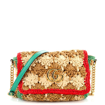 Gucci GG Marmont Flap Bag Raffia Small