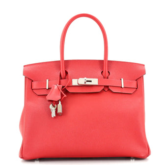 Hermes Birkin Handbag Red Epsom with Palladium Hardware 30