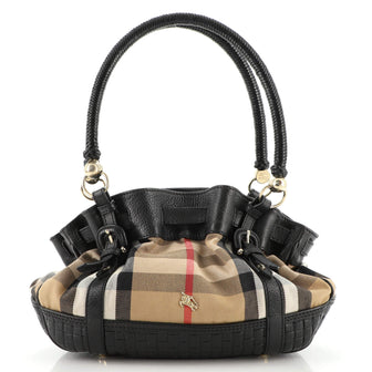 Burberry Belted Handle Tote House Check Canvas with Woven Leather Medium