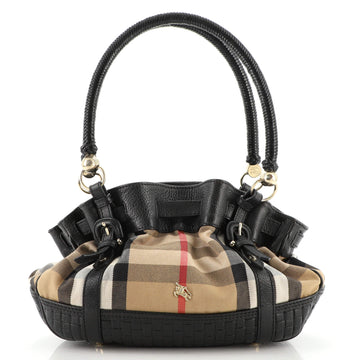 Burberry Belted Handle Tote House Check Canvas with Woven Leather Medium
