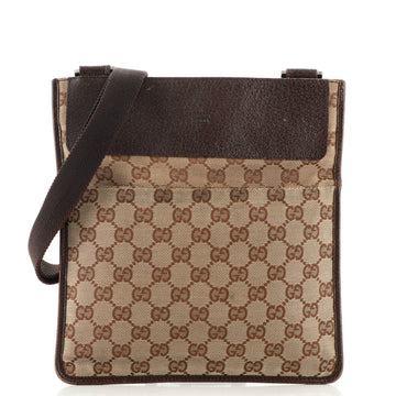 Gucci Vintage Flat Messenger Bag GG Canvas and Leather Small