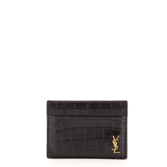 Saint Laurent Tiny Classic Monogram Card Holder Crocodile Embossed Leather