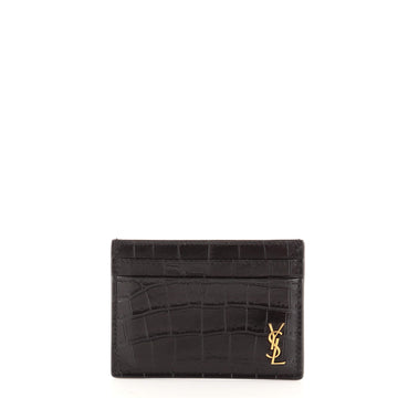 Saint Laurent Tiny Classic Monogram Card Holder Crocodile Embossed Leather