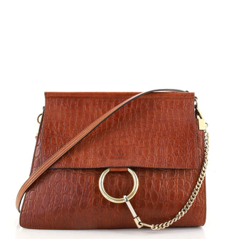 Chloe Faye Shoulder Bag Crocodile Embossed Leather Medium