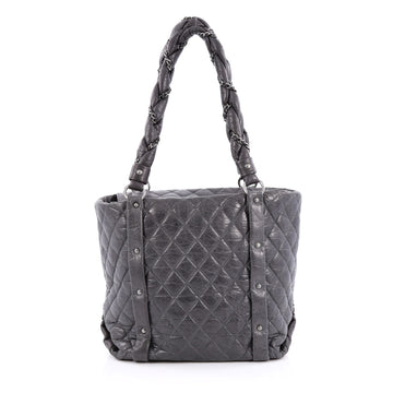 Chanel Ligne Lady Braid Tote Quilted Leather Medium Gray