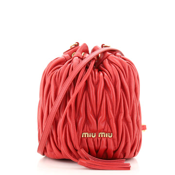 Miu Miu Drawstring Bucket Bag Matelasse Leather Mini