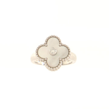 Van Cleef & Arpels Vintage Alhambra Ring 18K White Gold with Mother of Pearl and Diamond