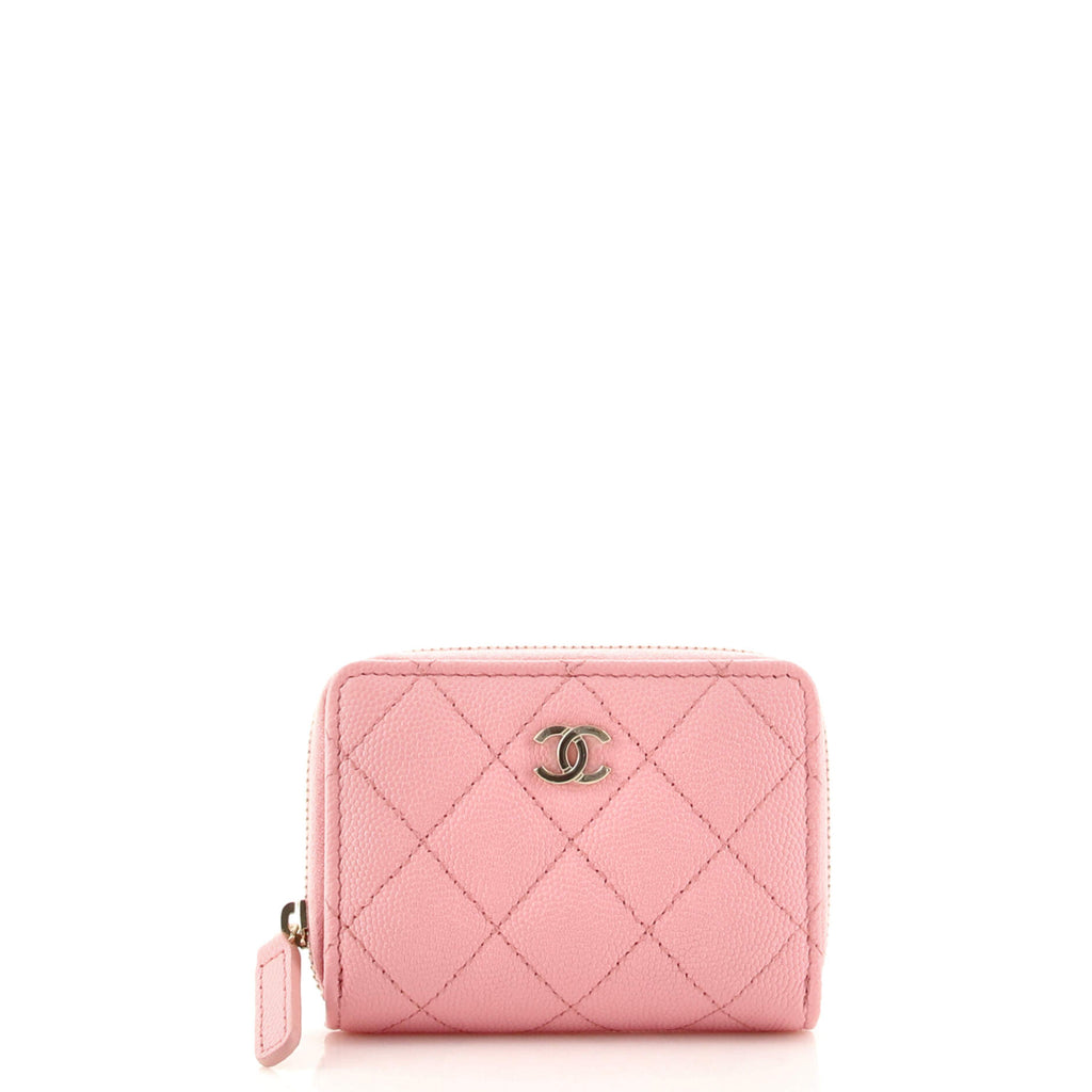 Chanel Classic Zip Around Card Holder Coin Purse Quilted Caviar Small Pink  1444981