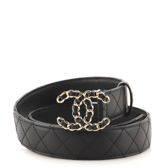 Chanel Woven Chain CC Buckle Belt Quilted Leather Medium
