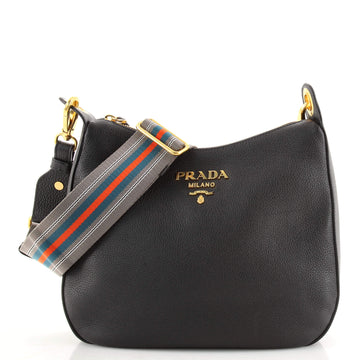 Prada Striped Strap Zip Hobo Vitello Daino Medium