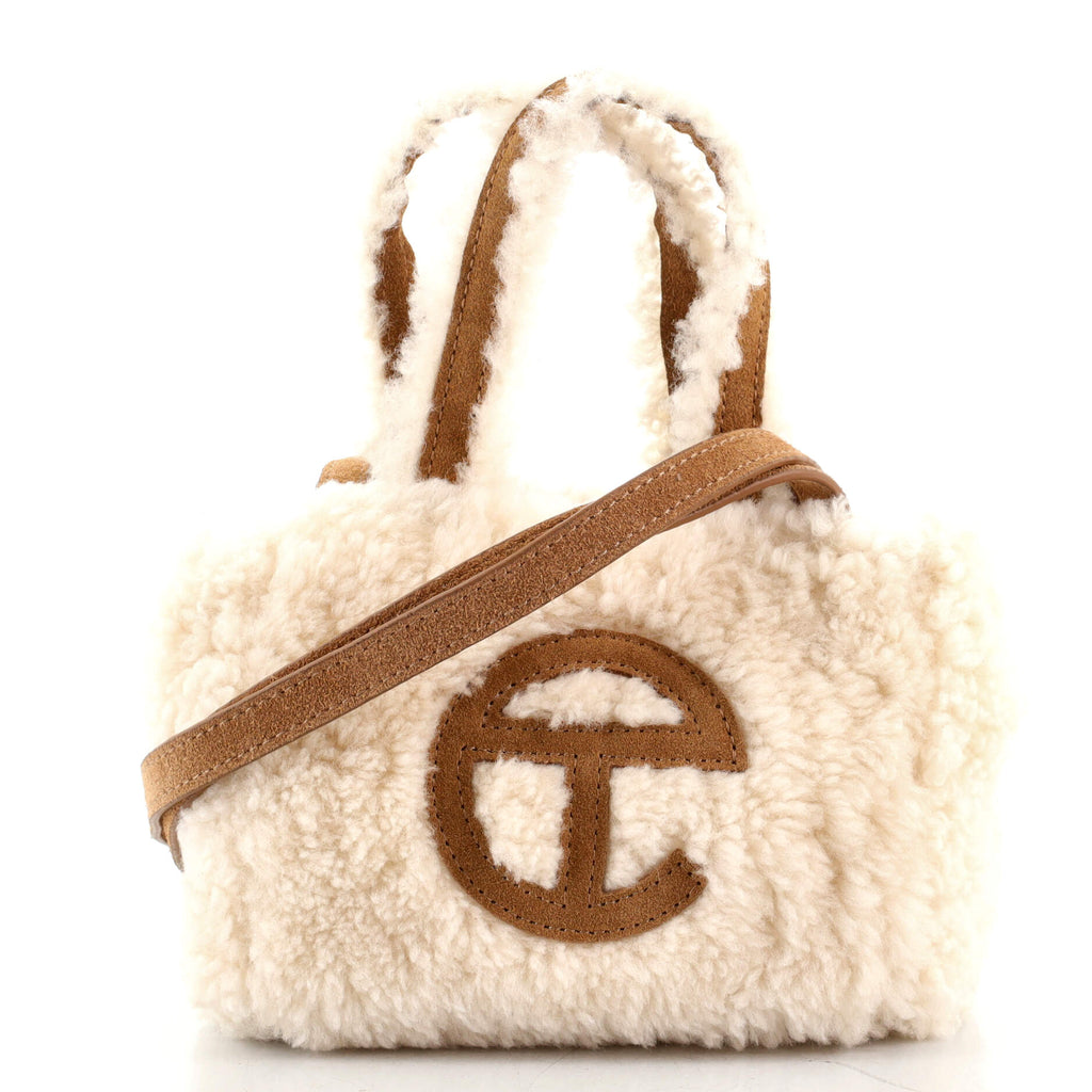 Telfar UGG Reverse Shopping Tote Shearling and Suede Small Neutral