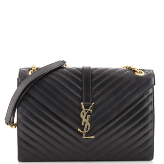 Saint Laurent Classic Monogram Envelope Satchel Matelasse Chevron Leather Large