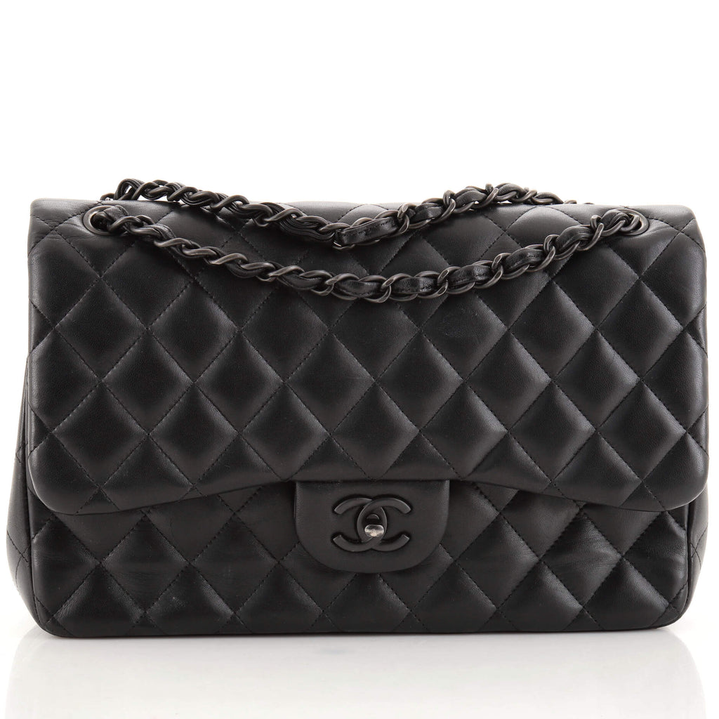 Chanel So Black Classic Double Flap Bag Quilted Lambskin Jumbo