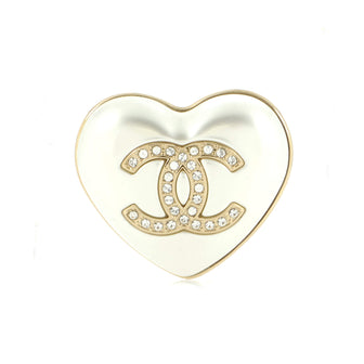 Chanel CC Heart Brooch Metal and Resin with Crystals