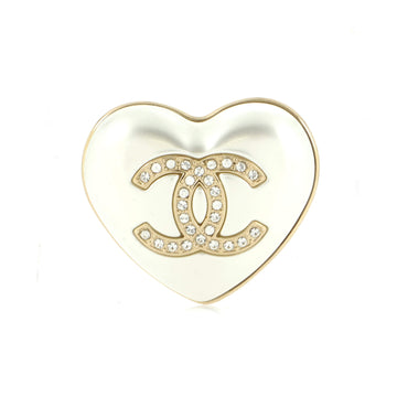 Chanel CC Heart Brooch Metal and Resin with Crystals