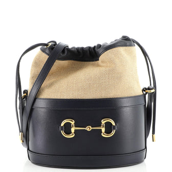 Gucci Horsebit 1955 Bucket Crossbody Bag Leather and Canvas Small