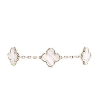 Van Cleef & Arpels Vintage Alhambra 5 Motifs Bracelet 18K White Gold and Chalcedony
