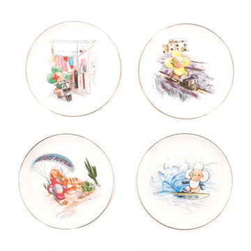 Louis Vuitton Vivienne Plate Set Porcelain with Monogram Canvas and Leather