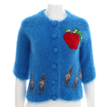 Dolce & Gabbana Women's Cropped Sleeve Button Up Garden Motif Cardigan Angora Blend with Applique