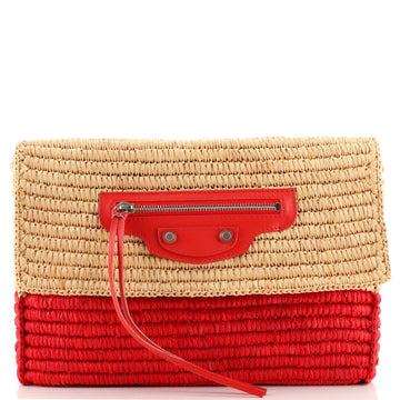 Balenciaga Classic Studs Flap Clutch Woven Raffia