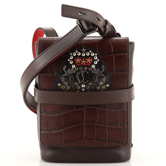 Christian Louboutin Benech Reporter Bag Crocodile Embossed Leather