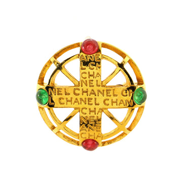 Chanel Cross Brooch Embellished Engraved Metal