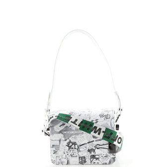 Off White Binder Clip Flap Bag Printed Leather Small