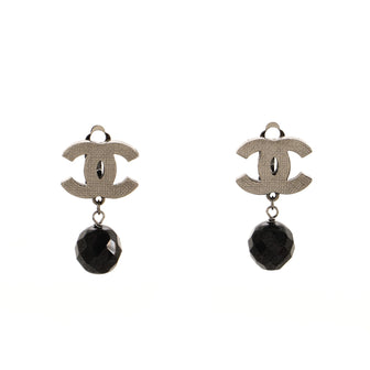 Chanel CC Bead Dangle Earrings Ruthenium