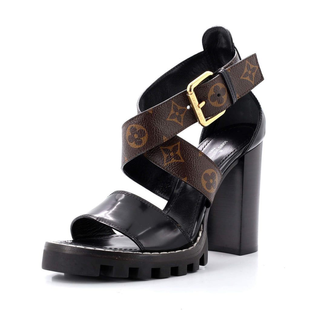 Louis Vuitton Black Patent Leather Star Trail Heeled Sandals