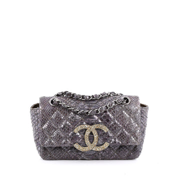 Chanel Crystal CC Chain Flap Bag Quilted Python Small purple
