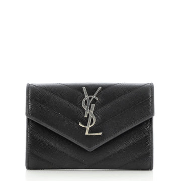 Saint Laurent Classic Monogram Flap Wallet Matelasse Chevron Leather Small