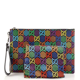 Gucci Wristlet Zip Pouch Psychedelic Print GG Coated Canvas Medium