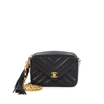 Chanel Vintage Camera Tassel Bag Chevron Caviar Small