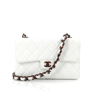 Chanel Vintage Resin Chain Flap Bag Quilted Caviar Medium White