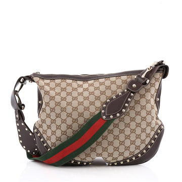 Gucci Pelham Web Hobo Studded GG Canvas Medium brown