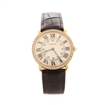 Cartier Ronde Louis Cartier Manual Watch Rose Gold and Alligator with Diamond Bezel 36