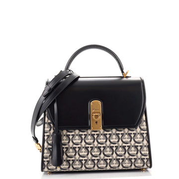 Salvatore Ferragamo Boxyz Top Handle Bag Gancini Jacquard and Leather Large